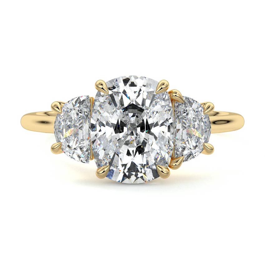 Sadie - Three Stone with Half-Moon Side Stones Setting YG