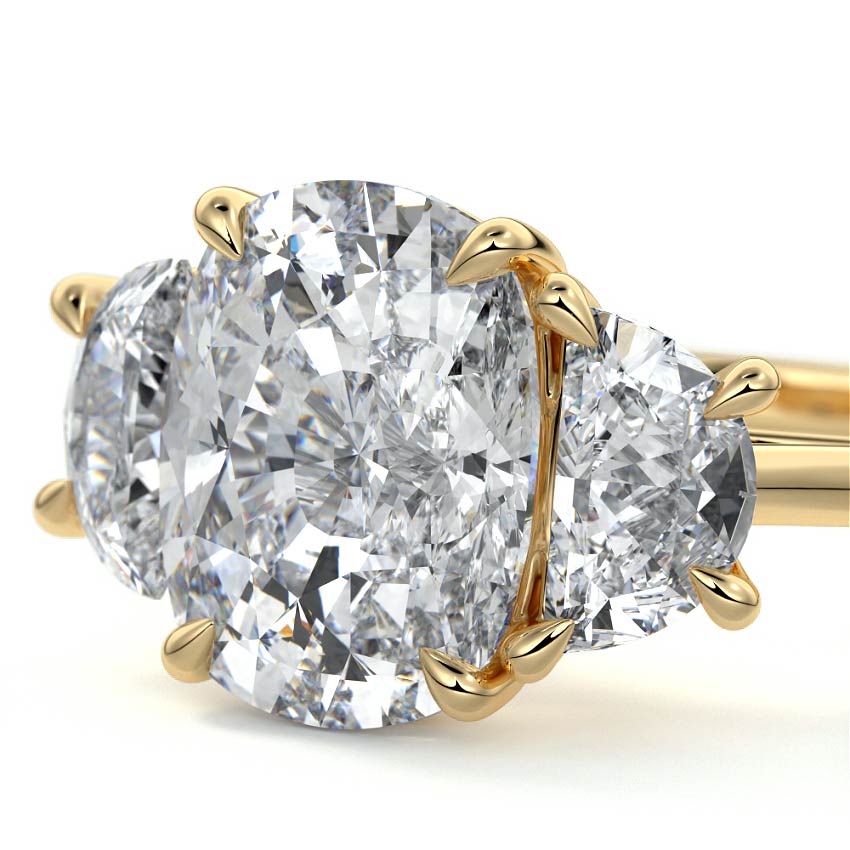 Sadie - Three Stone with Half-Moon Side Stones Setting YG