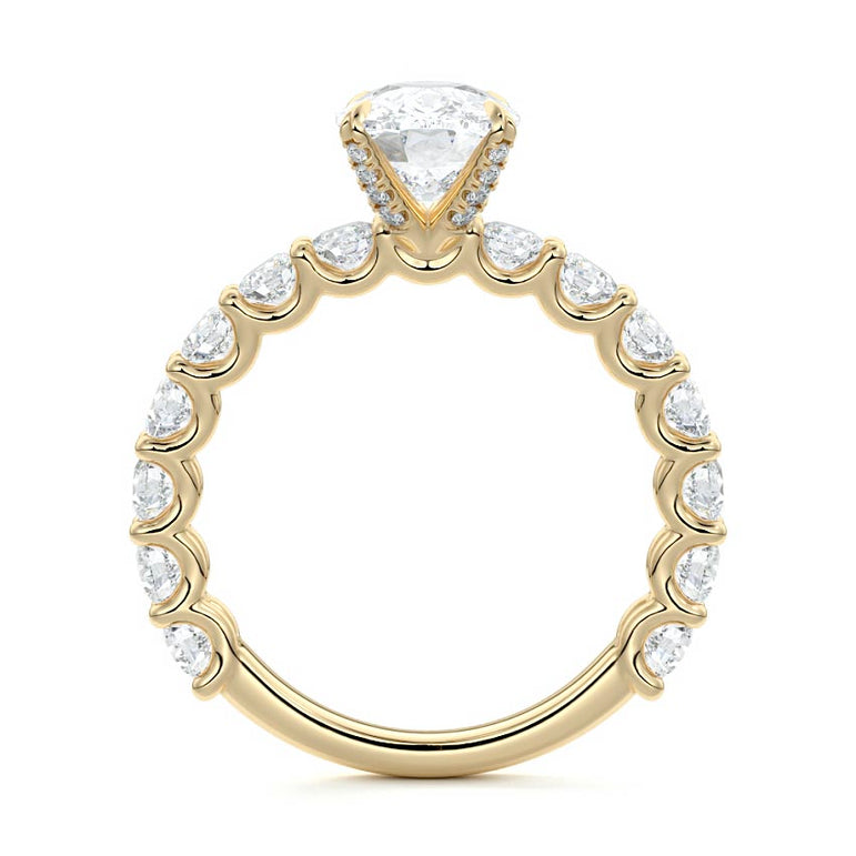 Gaia - Three Quarter Scalloped Set Diamond Engagement Ring With Pave Prong Accent YG