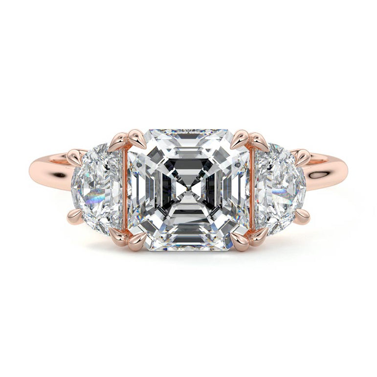 Sadie - Three Stone with Half-Moon Side Stones Setting RG
