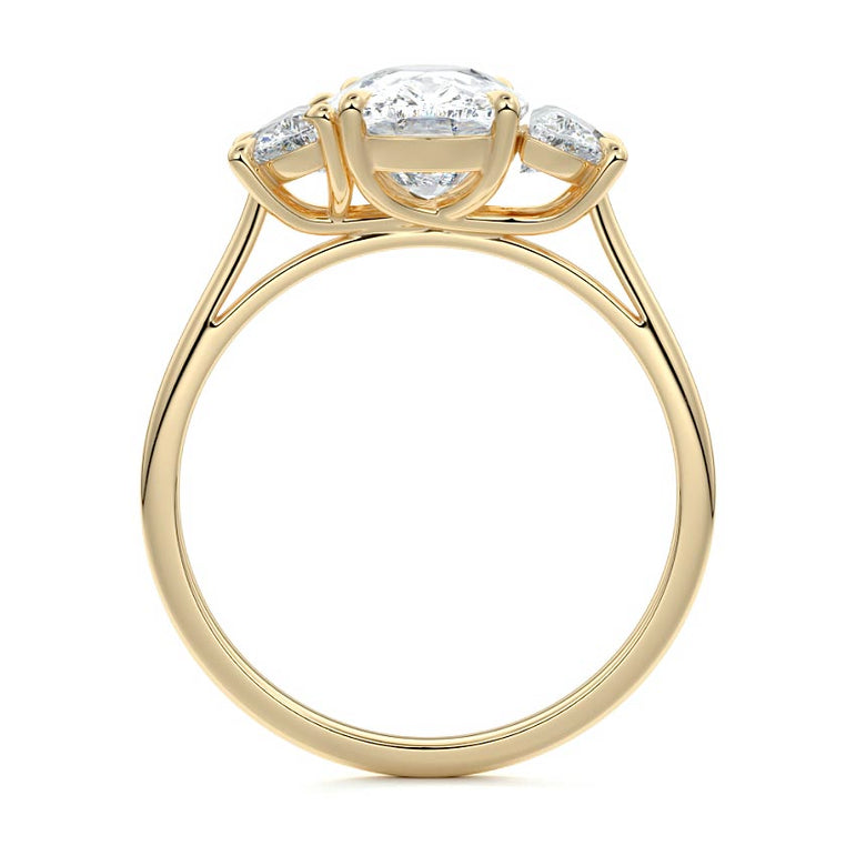 Sadie - Three Stone with Half-Moon Side Stones Setting YG