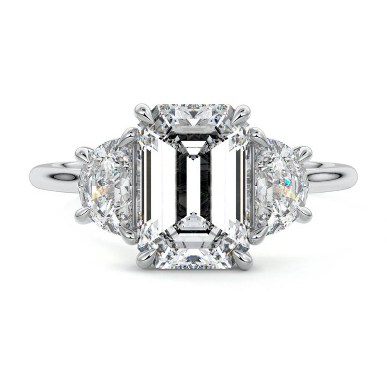 Sadie - Three Stone with Half-Moon Side Stones Setting WG