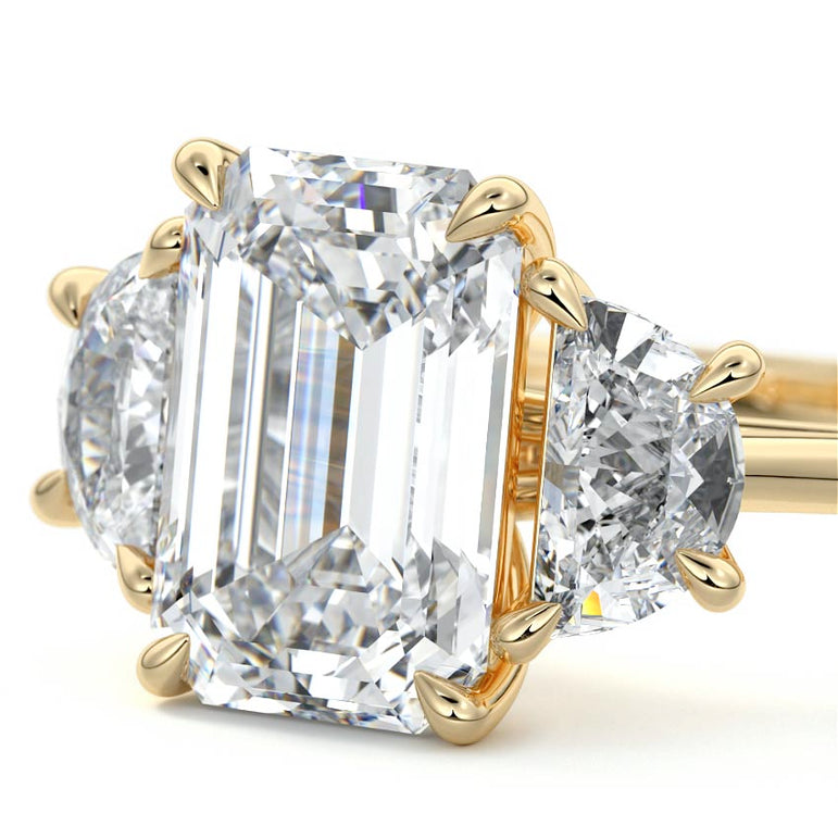 Sadie - Three Stone with Half-Moon Side Stones Setting YG