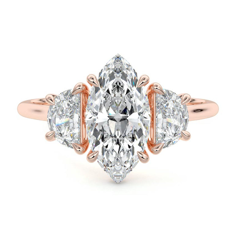Sadie - Three Stone with Half-Moon Side Stones Setting RG