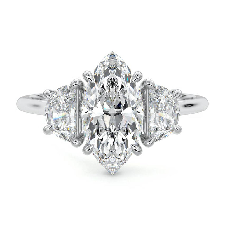 Sadie - Three Stone with Half-Moon Side Stones Setting WG