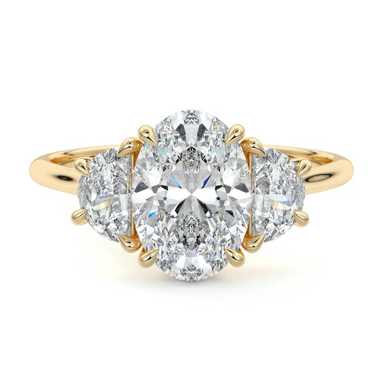 Sadie - Three Stone with Half-Moon Side Stones Setting YG