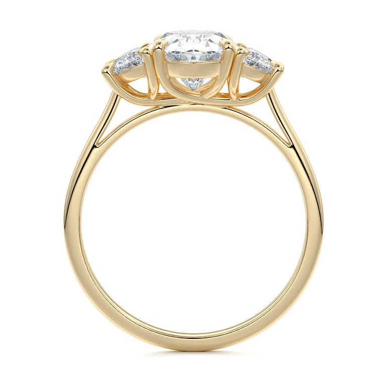 Sadie - Three Stone with Half-Moon Side Stones Setting YG