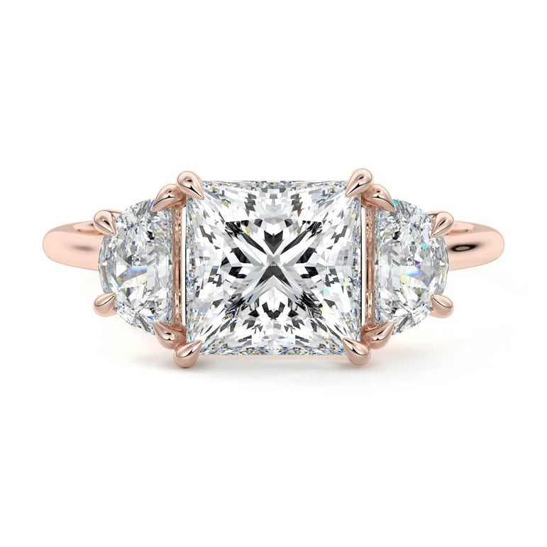 Sadie - Three Stone with Half-Moon Side Stones Setting RG