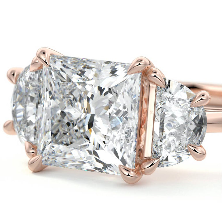 Sadie - Three Stone with Half-Moon Side Stones Setting RG