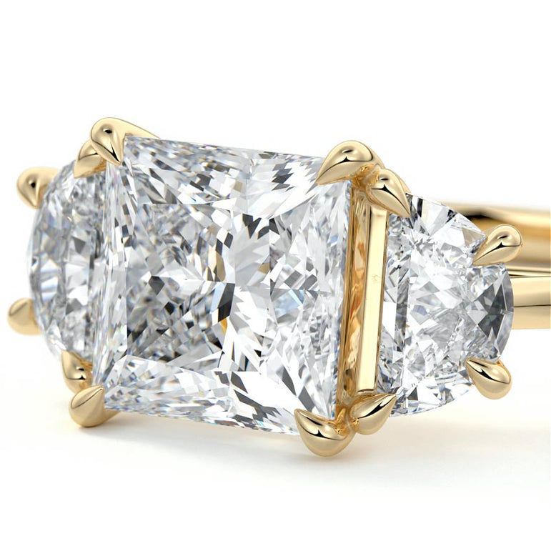 Sadie - Three Stone with Half-Moon Side Stones Setting YG