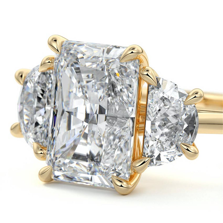 Sadie - Three Stone with Half-Moon Side Stones Setting YG