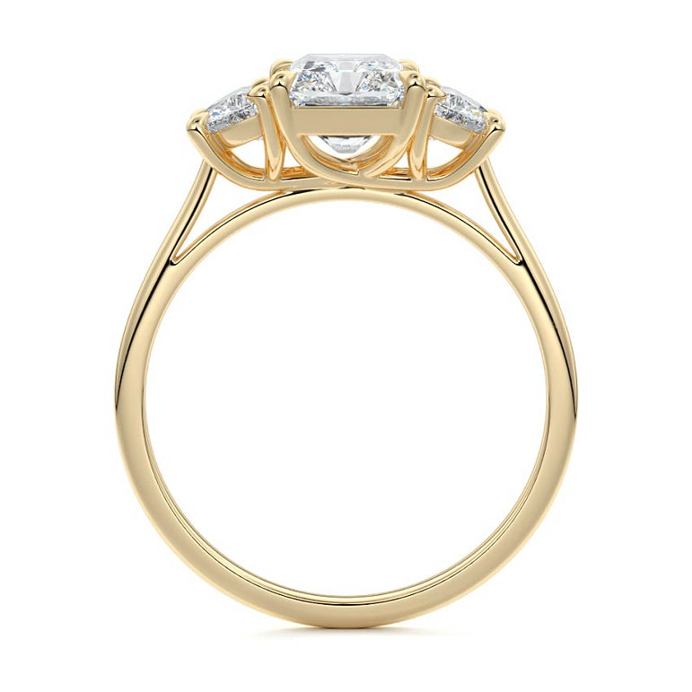 Sadie - Three Stone with Half-Moon Side Stones Setting YG