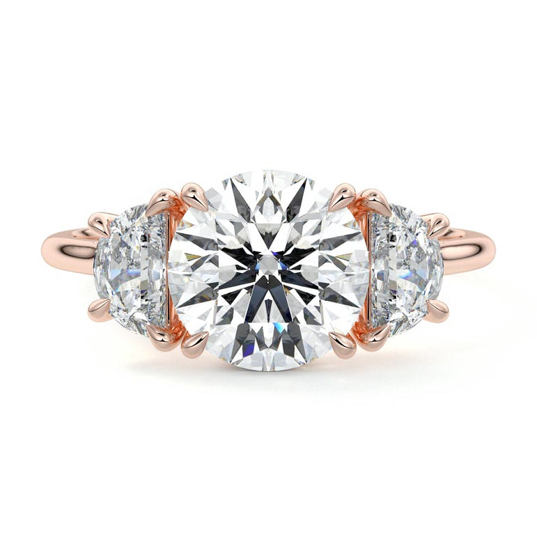 Sadie - Three Stone with Half-Moon Side Stones Setting RG