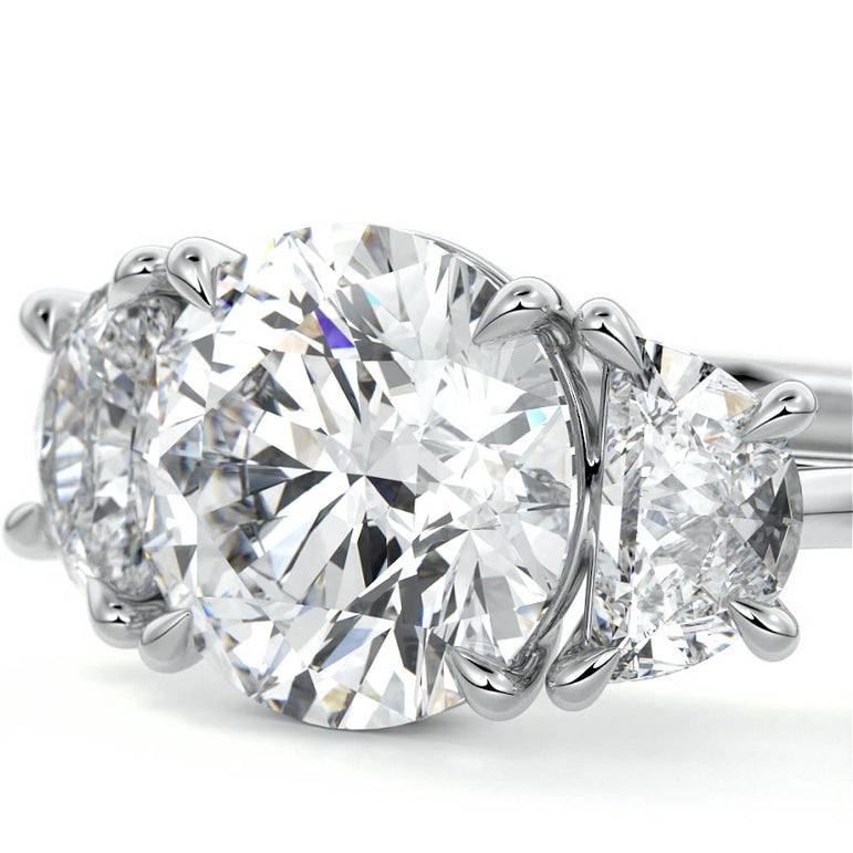 Sadie - Three Stone with Half-Moon Side Stones Setting WG