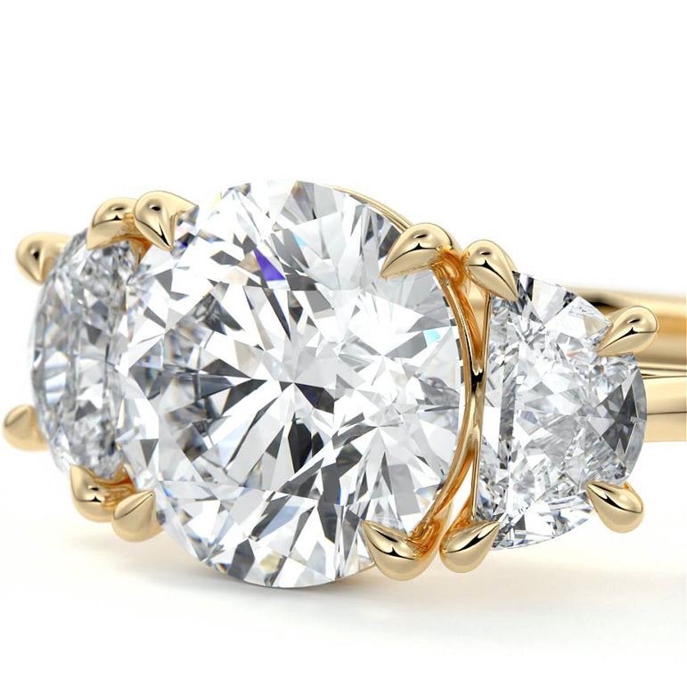 Sadie - Three Stone with Half-Moon Side Stones Setting YG