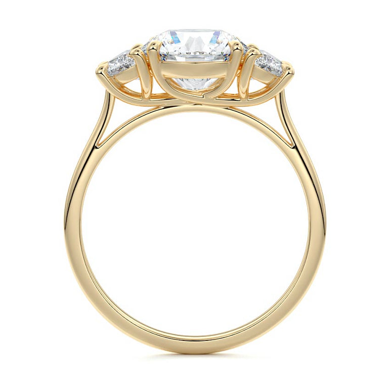 Sadie - Three Stone with Half-Moon Side Stones Setting YG