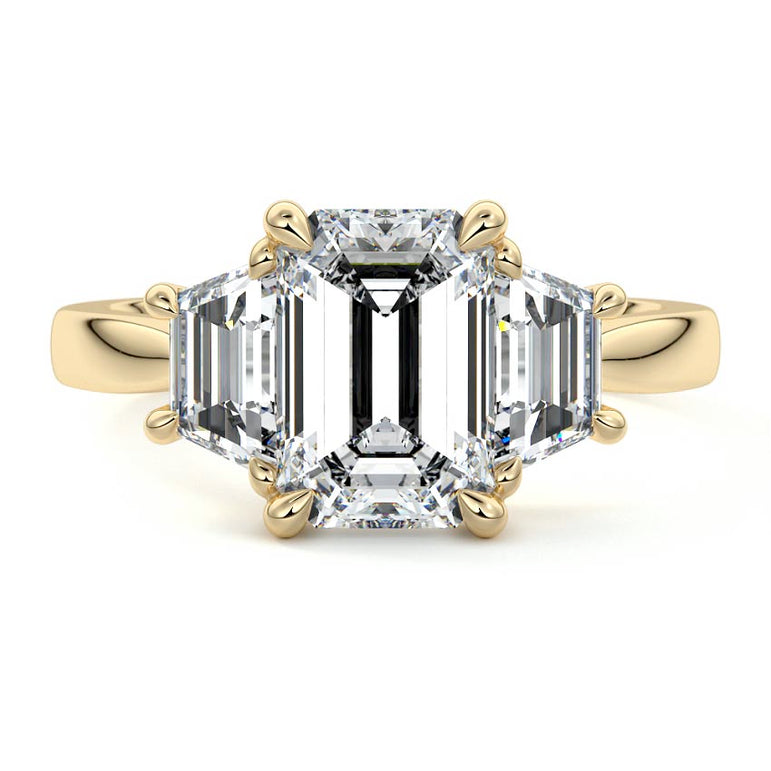 Theresa - Three Stone Setting with Side Trapezoids YG