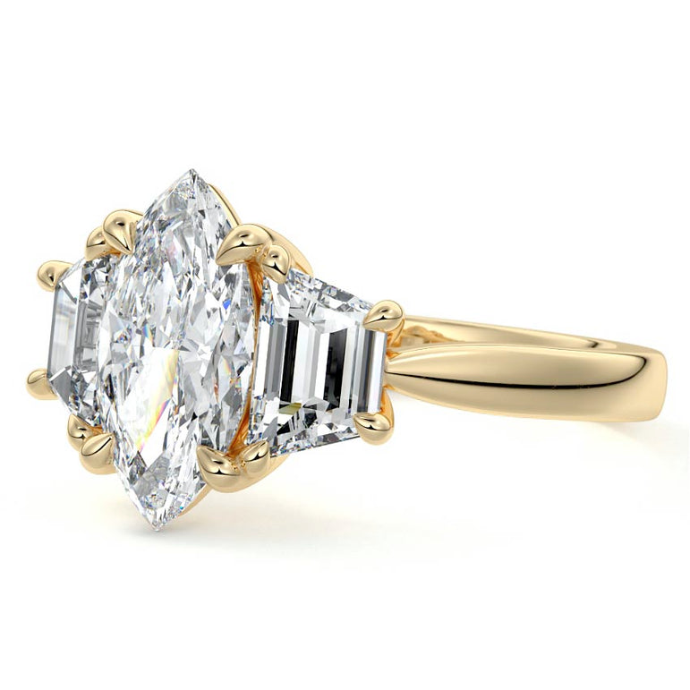 Theresa - Three Stone Setting with Side Trapezoids YG