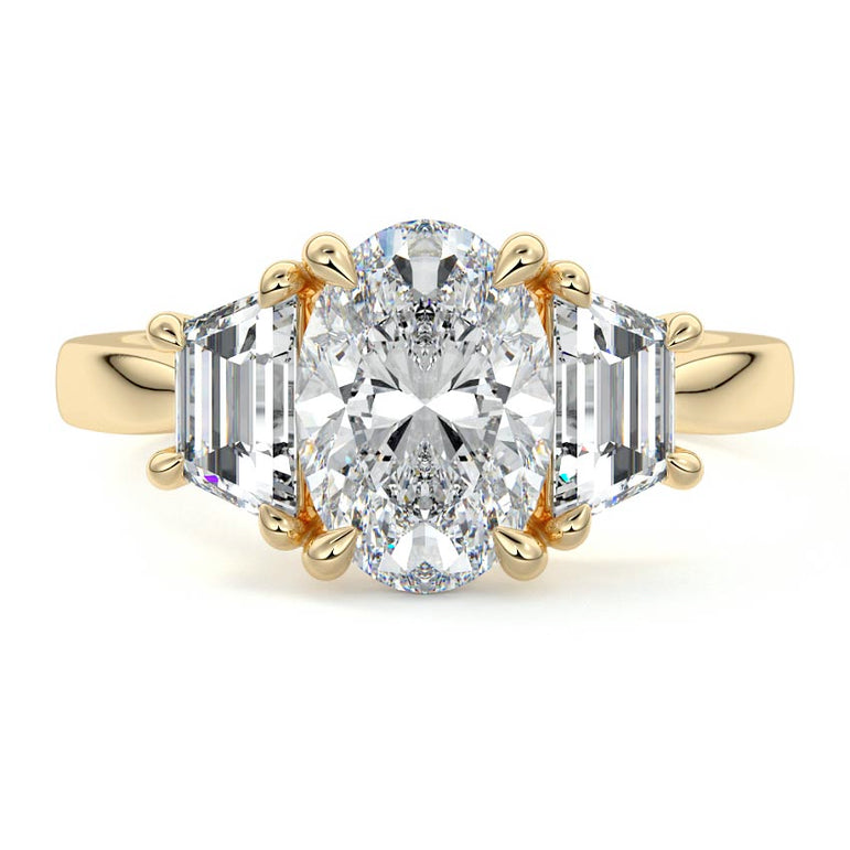 Theresa - Three Stone Setting with Side Trapezoids YG