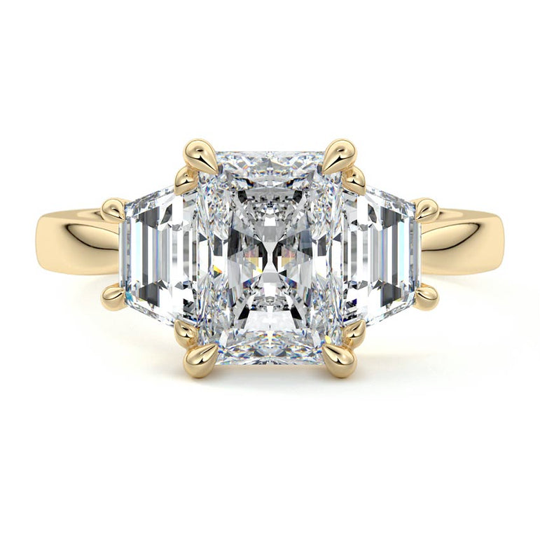 Theresa - Three Stone Setting with Side Trapezoids YG